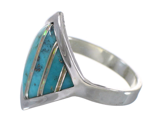 Sterling Silver Southwestern Turquoise Opal Inlay Ring Size 6-3/4 QX82684